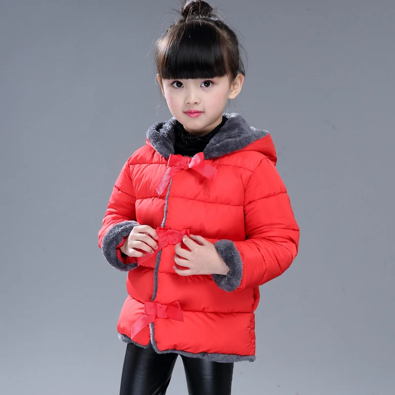 2017 Зима Новорожденных Девочек Хлопок Вниз Твердые Лук С Капюшоном Дети
