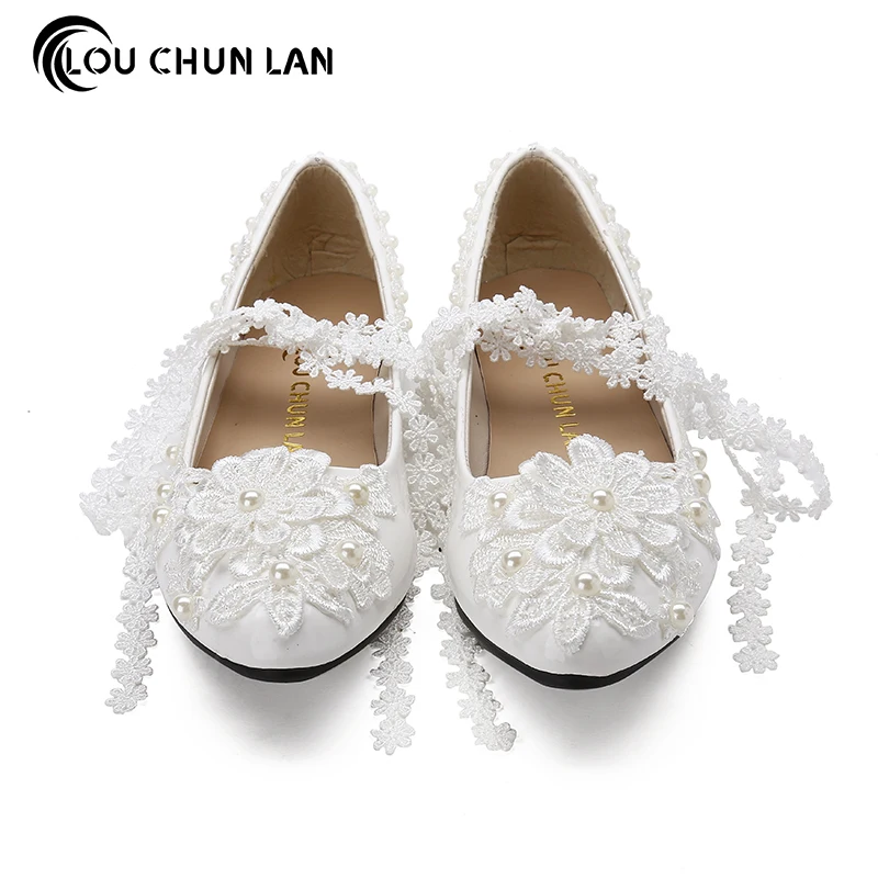 Взрослые Туфли Без каблука белый цвет на шнуровке платье подружки невесты обувь