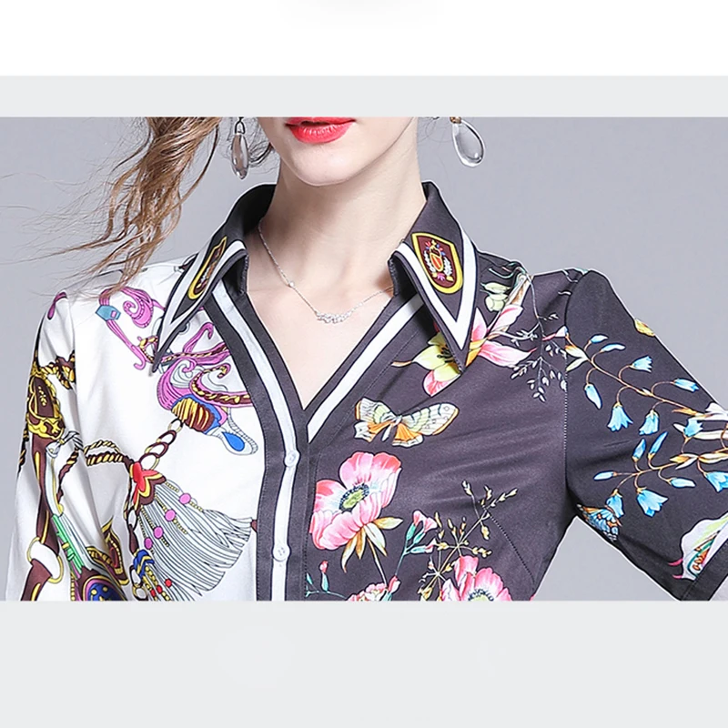 2019 new women's dresses with Print and Pleated dress Streetwear V-Neck | Женская одежда