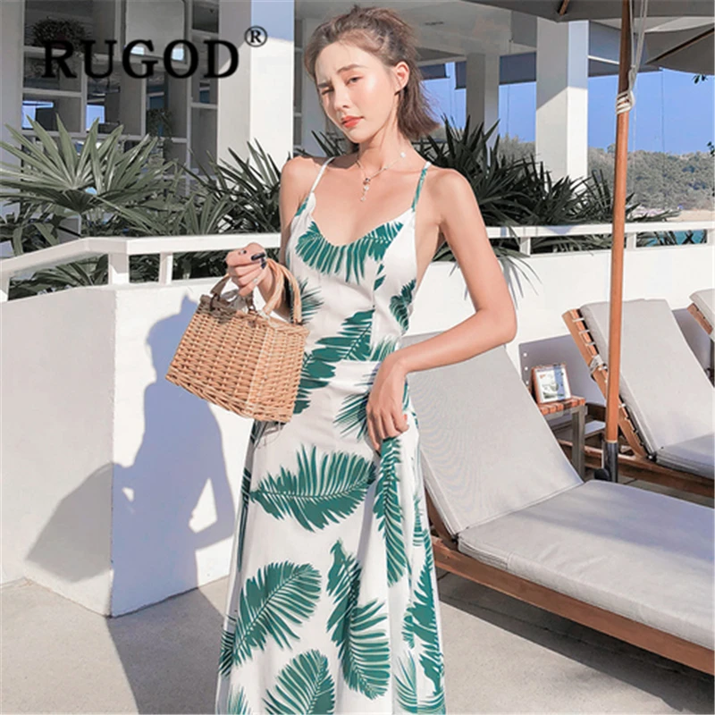 Женское платье на бретельках RUGOD летнее с открытой спинкой для пляжа принтом leace |