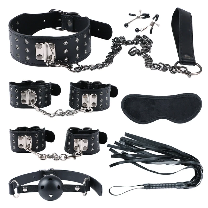 Черный заклёпки искусственная кожа BDSM Связывание набор пара интимные аксессуары