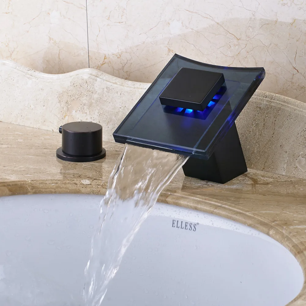 Uythner LED Color Changes Bathroom Faucet Mixer Tap Deck Mounted For 8&quot Sink | Обустройство дома