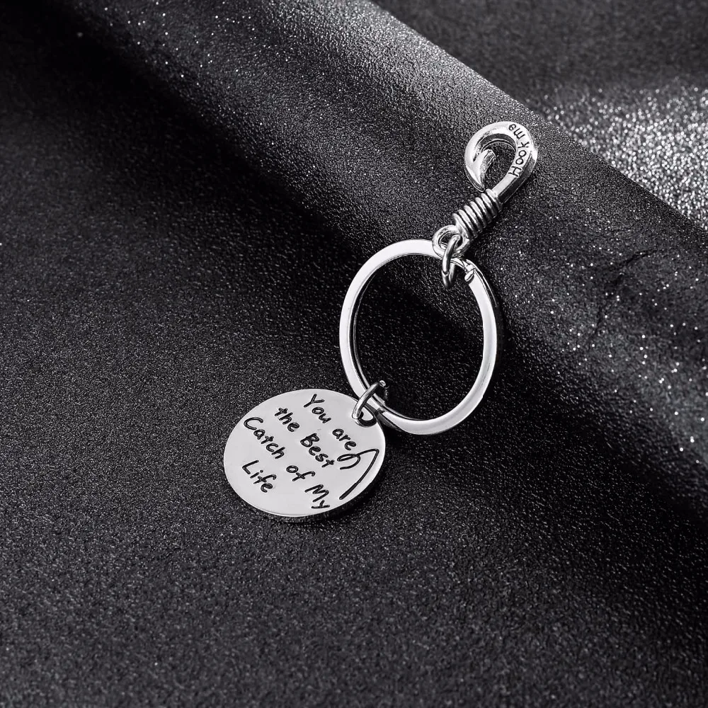 

12PC/Lot You Are The Best Catch Of My Life Keychain Husband Boyfriend Couple Fisherman Gift Hook Charms Stainless Steel Keyring