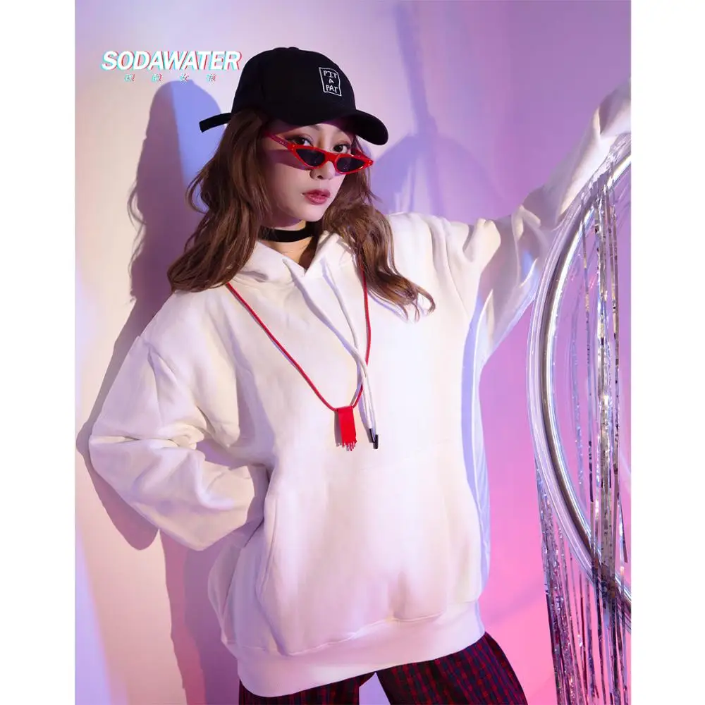 Флисовая Толстовка SODAWATER Girl разноцветная Свободная кофта с капюшоном и длинным
