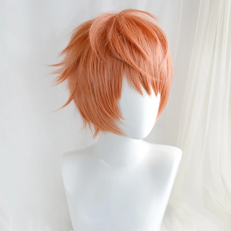 Division Rap Battle Hypnosis MIC Busujima Meison Riou Orange Gentarou Wig Cosplay Wigs Short Fluffy Layered Anime Wigs + Wig Cap