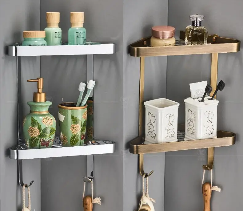 Corner Shelf Brass Bathroom Shower Rack Black Oil Bath Shower Shelf Bath Shower Caddy Rack Holder Wall Mounted Bathroom shelf