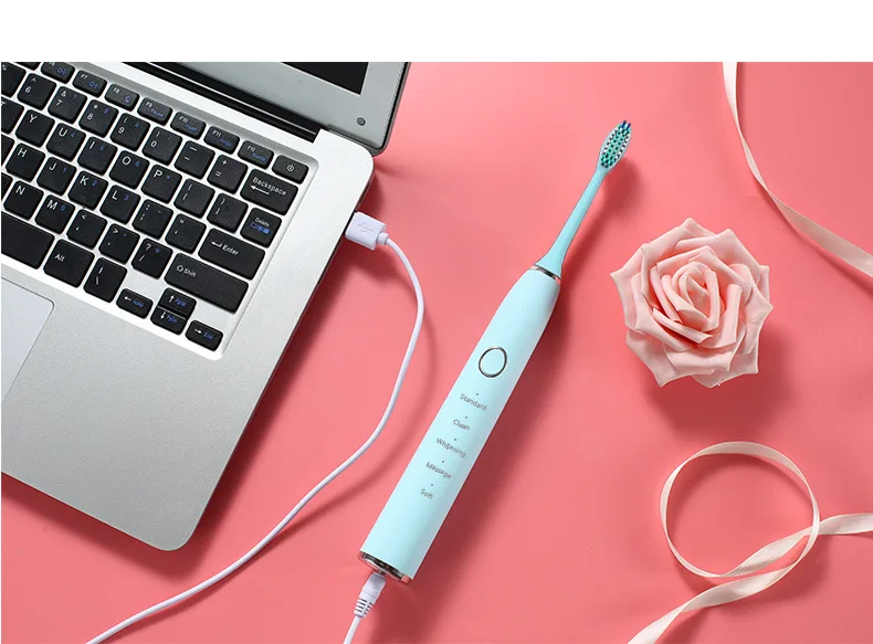 Ультра звуковая электрическая зубная щетка USB перезаряжаемая зубная щетка с 2 шт. DuPont Сменные водонепроницаемые зубные головки