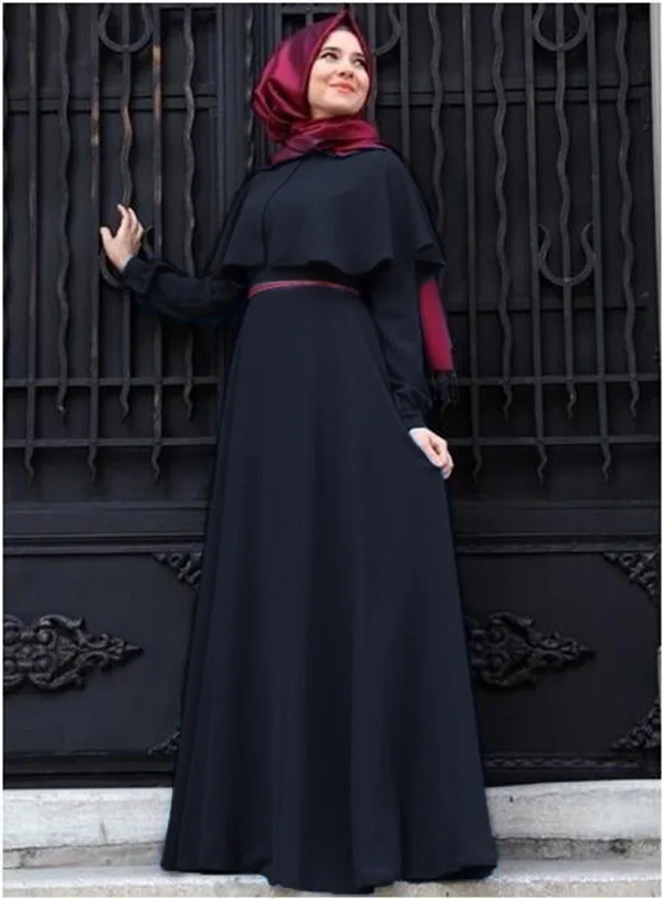 Fashion Cape Poncho Neck Muslim Dress Big Size Lady Chiffon Islamic Women Long Loose Dresses Dubai Middle East Arab Abaya | Тематическая
