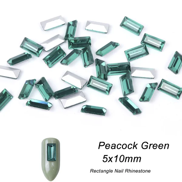 Peacock Green 10 шт Разноцветные прямоугольные драгоценные камни стразы для дизайна ногтей хрустальные украшения блестки DIY 5x10 мм ювелирные изделия камень аксессуары для ногтей CH828 - Цвет: Peacock Green