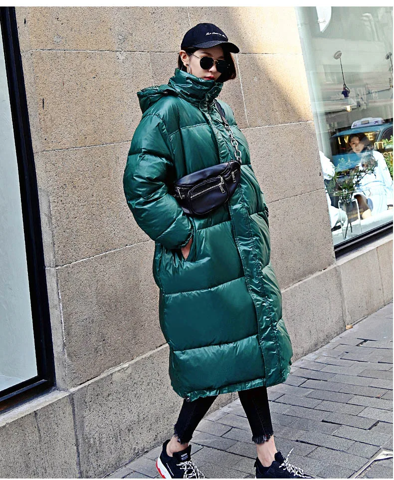 Waterproof Glossy Winter 90% White Duck Down Jacket Women Hooded Long Down Parka New Arrival Straight Womens Down Coats 168