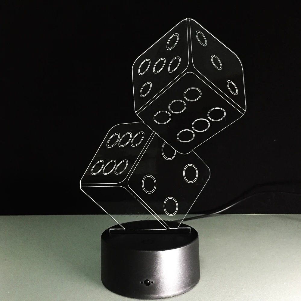 Творческий 3D светодиодный USB лампа маг украшения TEXAS HOLD кости, покер пик игральные карты 7 цветов Изменение Night Light подарки на Рождество