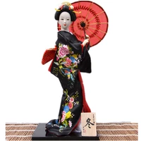30cm japanese style home room decoration beautiful kimono geisha statues miniature figurine crafts with umbrella