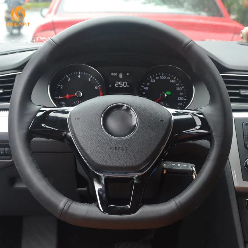 MEWANT черный чехол на руль из натуральной кожи для Volkswagen VW Golf 7 Mk7 New Polo Jetta Passat B8 Tiguan