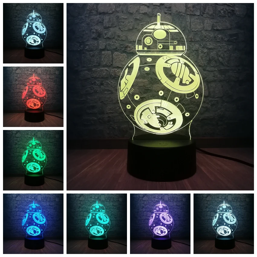 3D Светодиодная лампа Звездные войны подарок для мальчика игрушки робот BB-8 шар 7