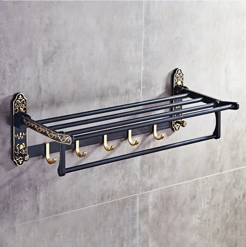 Black European Restore Ancient Ways Fold Towel Frame Bath TOILET Luggage Carrier Space Aluminum Shower Room Pendant | Обустройство