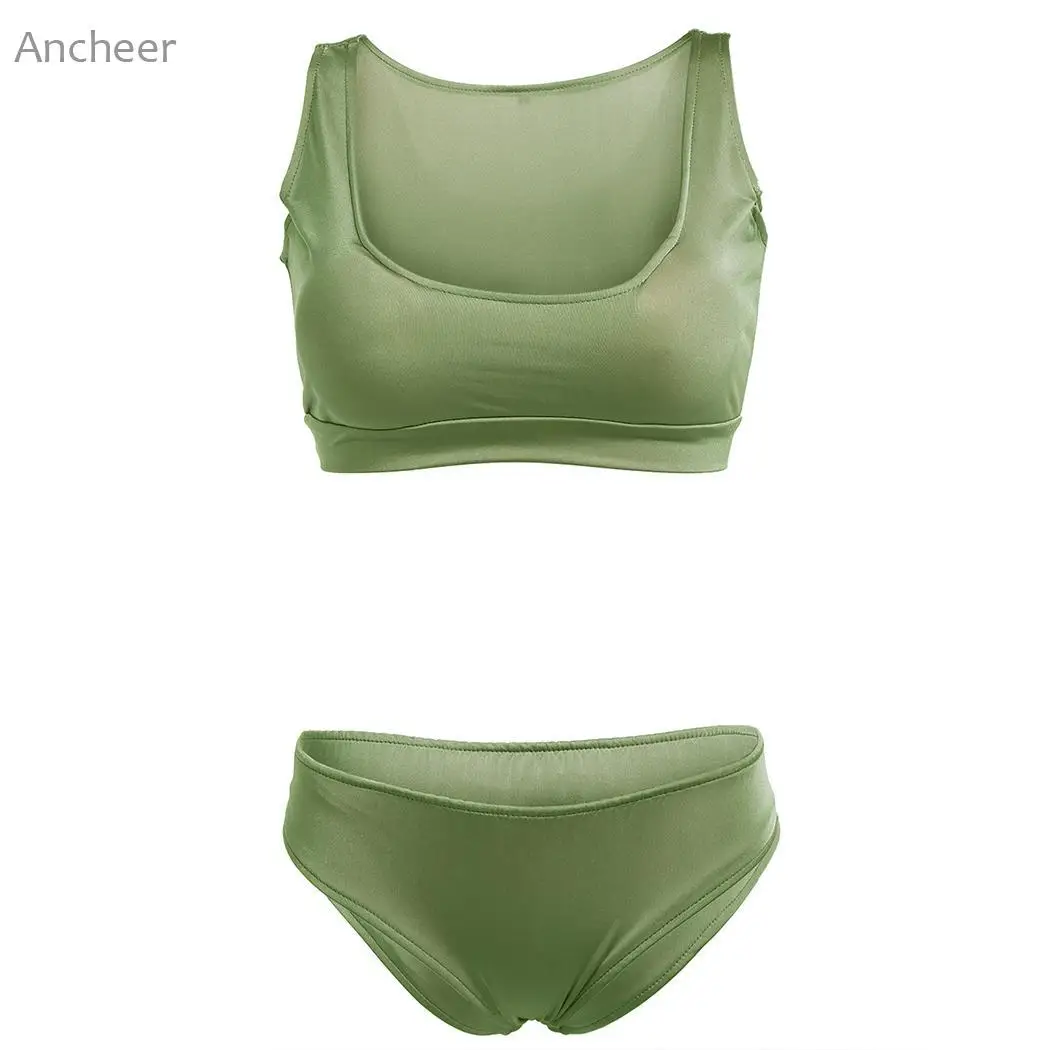 Купальный костюм женский однотонный ретро сексуальный 2018 бикини комплект из