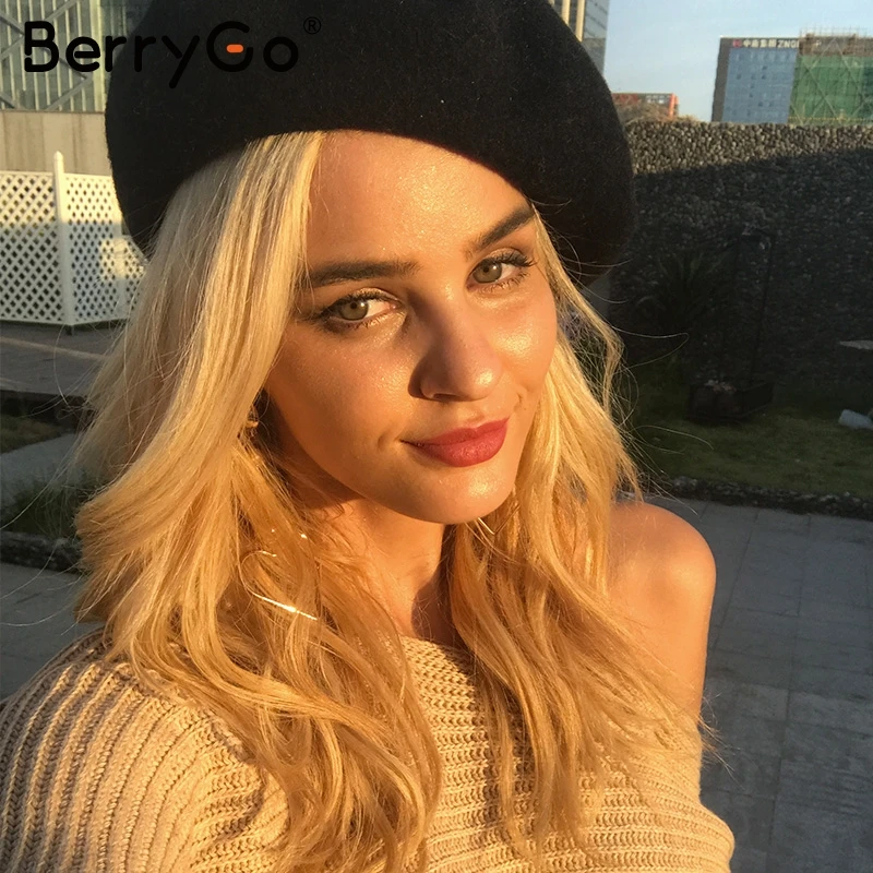 Зимний шерстяной женский берет шапка Кепка BerryGo Повседневная Уличная Черная