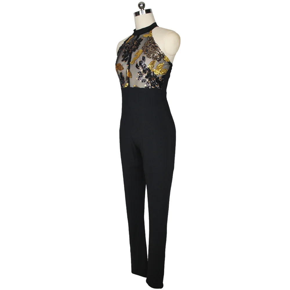 2017 Сексуальная Холтер Шеи С Плеча See Through Женщины блесток Комбинезон Спинки