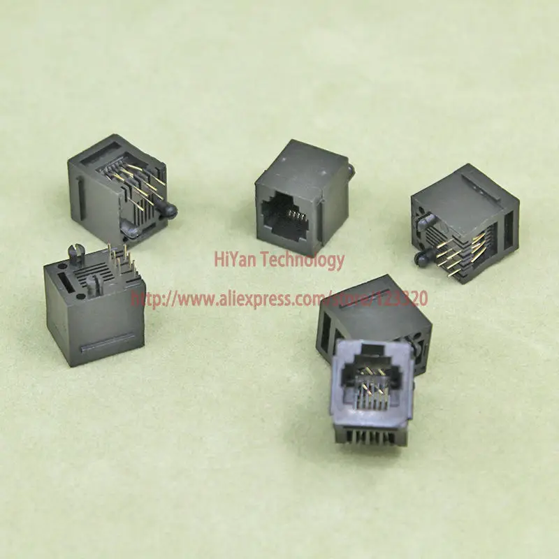 (50 шт./лот) RJ11 52 6P6C черная модульная розетка сетевая телефонная с 6 контактами игла
