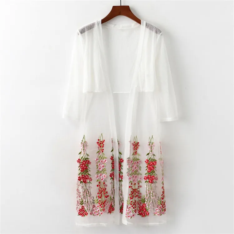 2018 Blusas Femininas женское кимоно пляжный кардиган кружевная вышивка блузки три