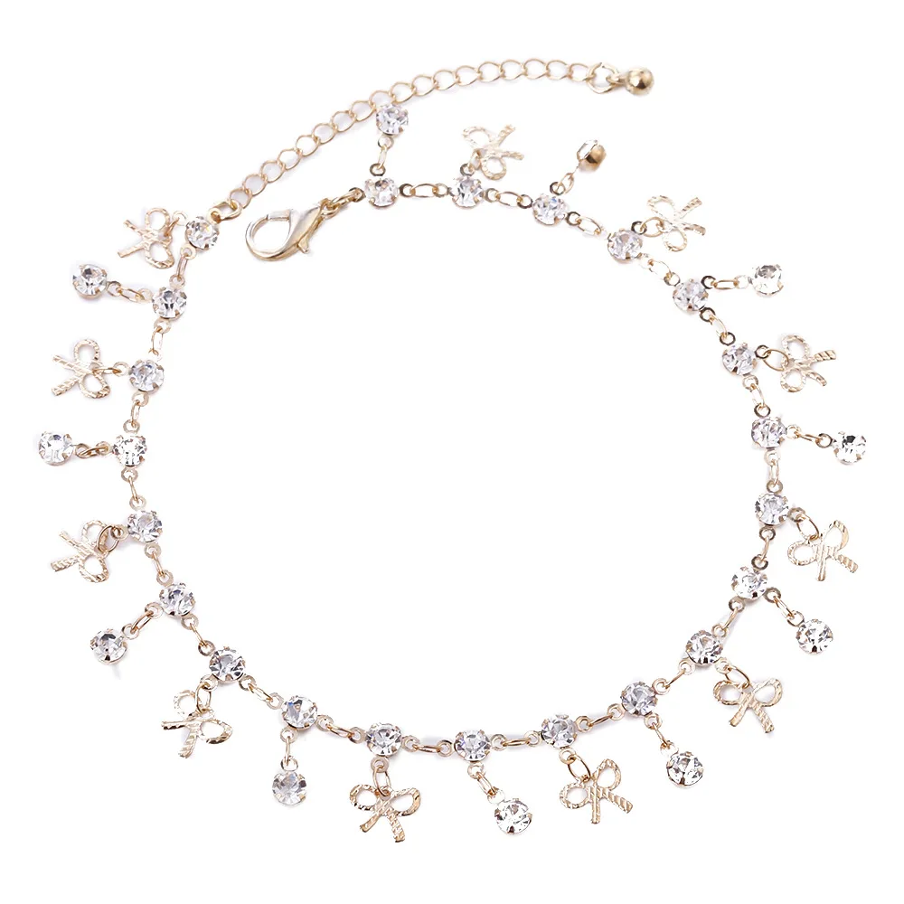 

New Fashion Beach Chain Anklets Exquisite Handmade Crystal Bowknot Pendant Anklet Bracelet for Women Bohemian Jewelry