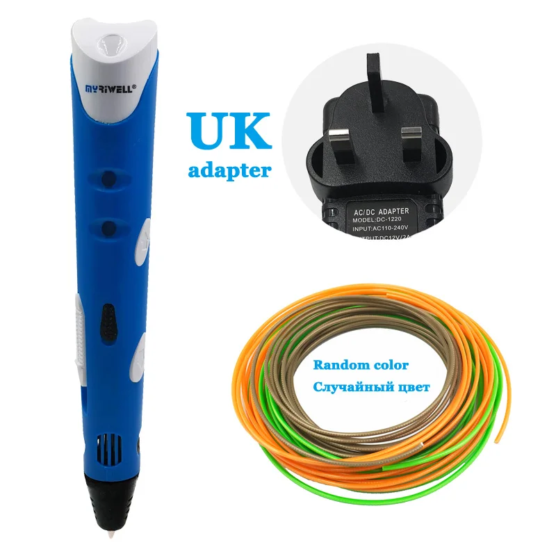 Myriwell DIY 3D печатная Ручка 25 м/50 м/100 м 1,75 мм ABS/PLA 3D ручка живопись ручка креативная игрушка подарок для детей Дизайн Рисование игрушки - Цвет: Blue UK