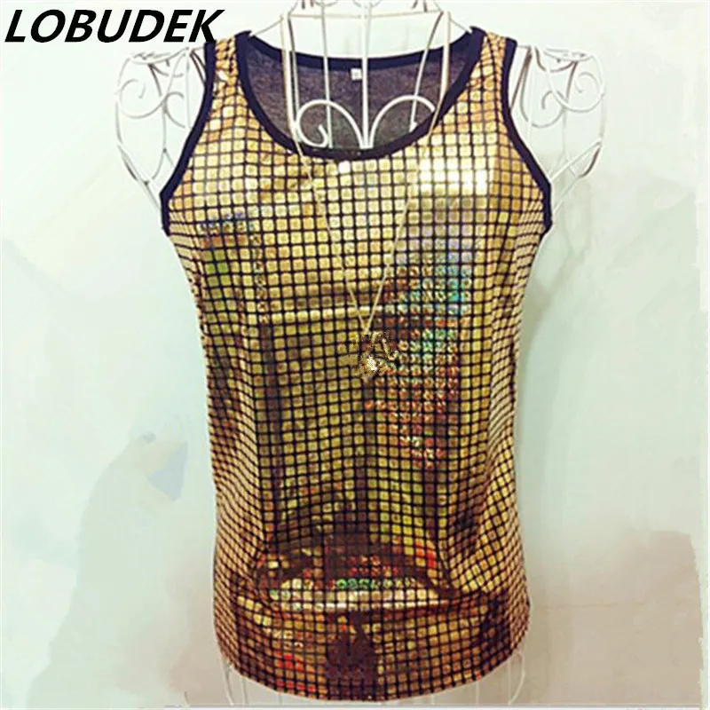 Punk Style Male Silvery Black Gold Vest Waistcoat Nightclub Rock Men Singer Hip-Hop Stage Wear Bar DJ Dancer Tide Cool Costume | Мужская