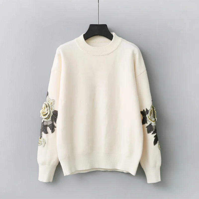 Rlyaeiz Korean Sweater Women 2018 Autumn Winter Fashion Floral Embroidery Warm Pullover Knitwear Loose Woman Knitted Sweaters | Женская
