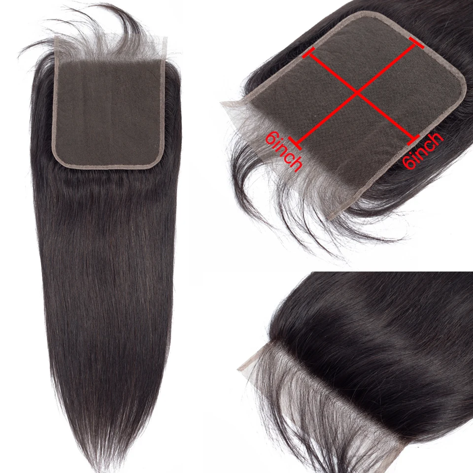 Прямые перуанские волосы Remy с глубоким вырезом 6*6 кружевной застежкой отбеленные