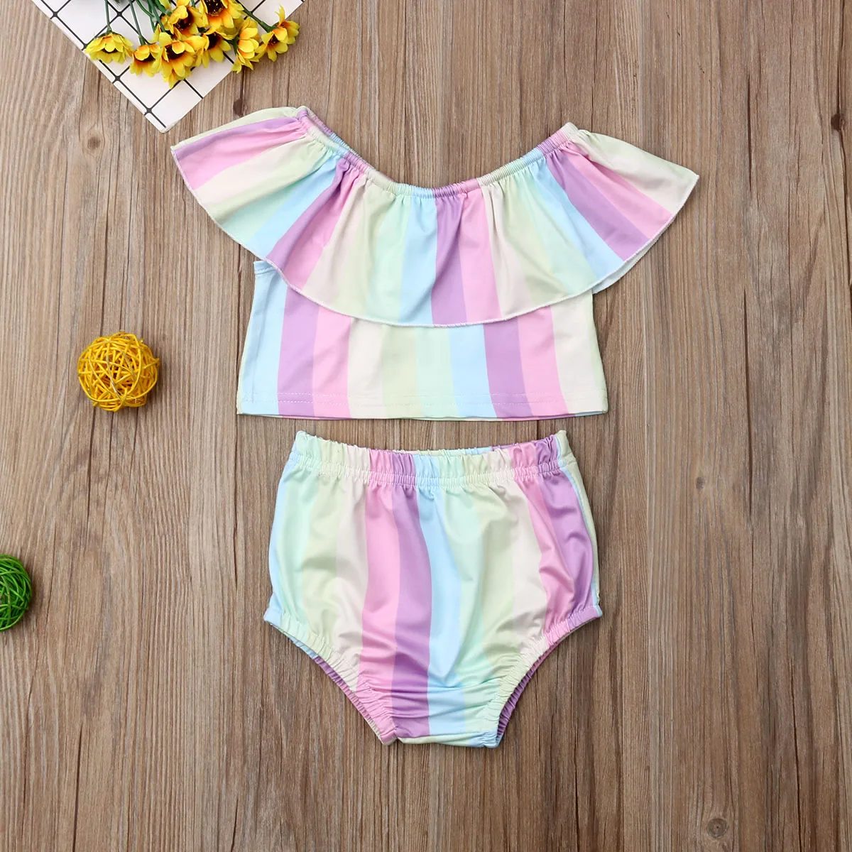 

Toddler Infsnt Baby Girls Clothes Set Striped Top Ruffle Pants Brief Sunsuit Summer Fashion Girl Clothing 2PCS