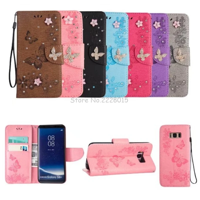 Чехол-книжка TANZ Diamond Butterfly для телефона из искусственной кожи Samsung Galaxy S6 S7 edge S8 plus J3