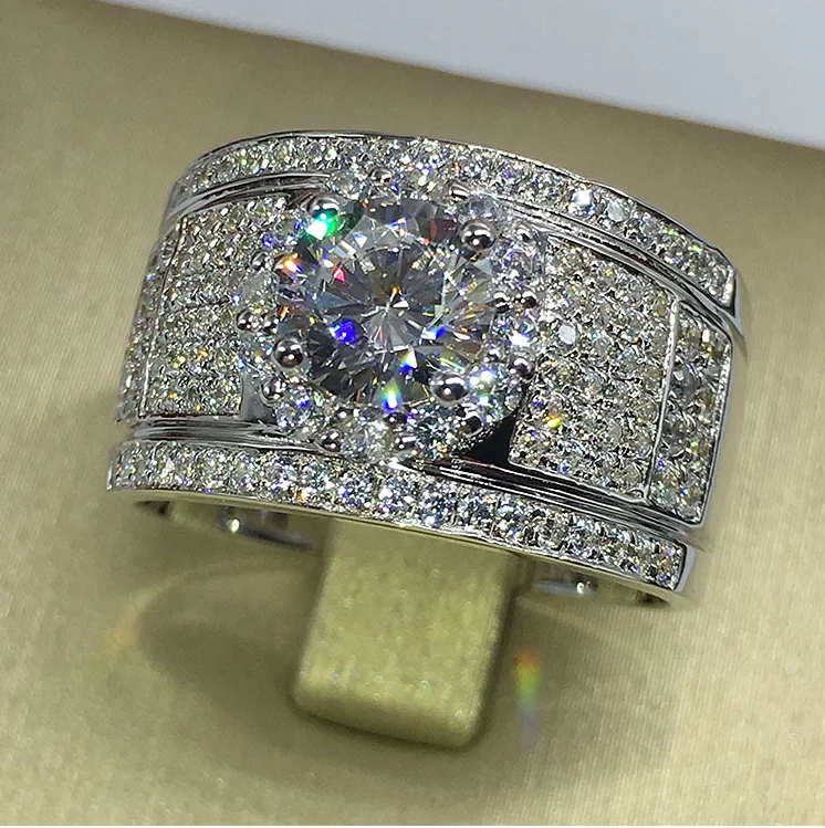 Stunning Luxury Jewelry Drop Shipping High Quality 925 Sterling Silver Pave Full 5A Zirconia CZ Eternity Women Men Wedding Ring |
