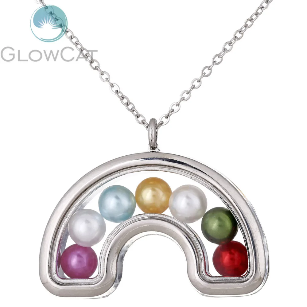 Silver Rainbow Glass Locket Necklace Beads Pearl Can open Memory Photo Pendant | Украшения и аксессуары