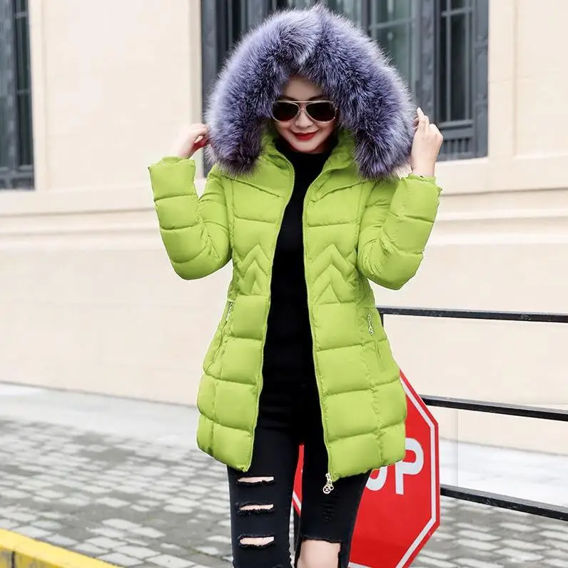light green 1 Зимняя женская куртка, плюс размер, зимнее пальто для женщин, средней длины, пуховое хлопковое пальто, зимние куртки с капюшоном, женские длинные парки, новинка 2109 - Цвет: light green 1