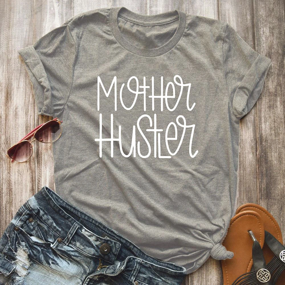 Мать Hustler футболка Дамская Мода 2018 популярная однотонные серые Повседневная с