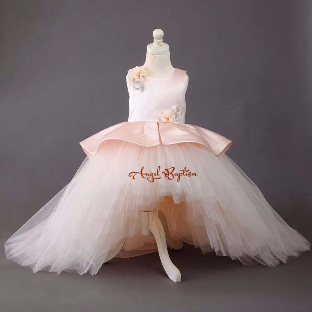 Пышное розовое платье принцессы с цветочным рисунком для маленьких девочек