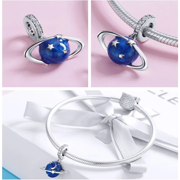 FURUYA, 925 пробы, серебряные подвески, подходят к оригиналу Pandora, браслеты, ожерелья, секретная планета, луна, звезда, кулон, синее имя, ювелирные изделия
