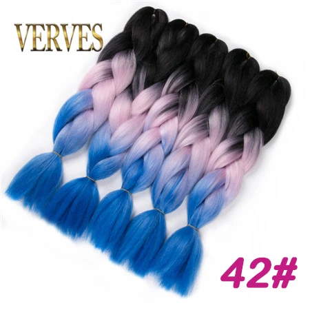 VERVES, Омбре, плетение волос, 100 г/шт., 24 дюйма, 1 шт., синтетический, три, два тона, тепловое волокно, вязанное крючком, огромные косы, наращивание волос - Цвет: #350