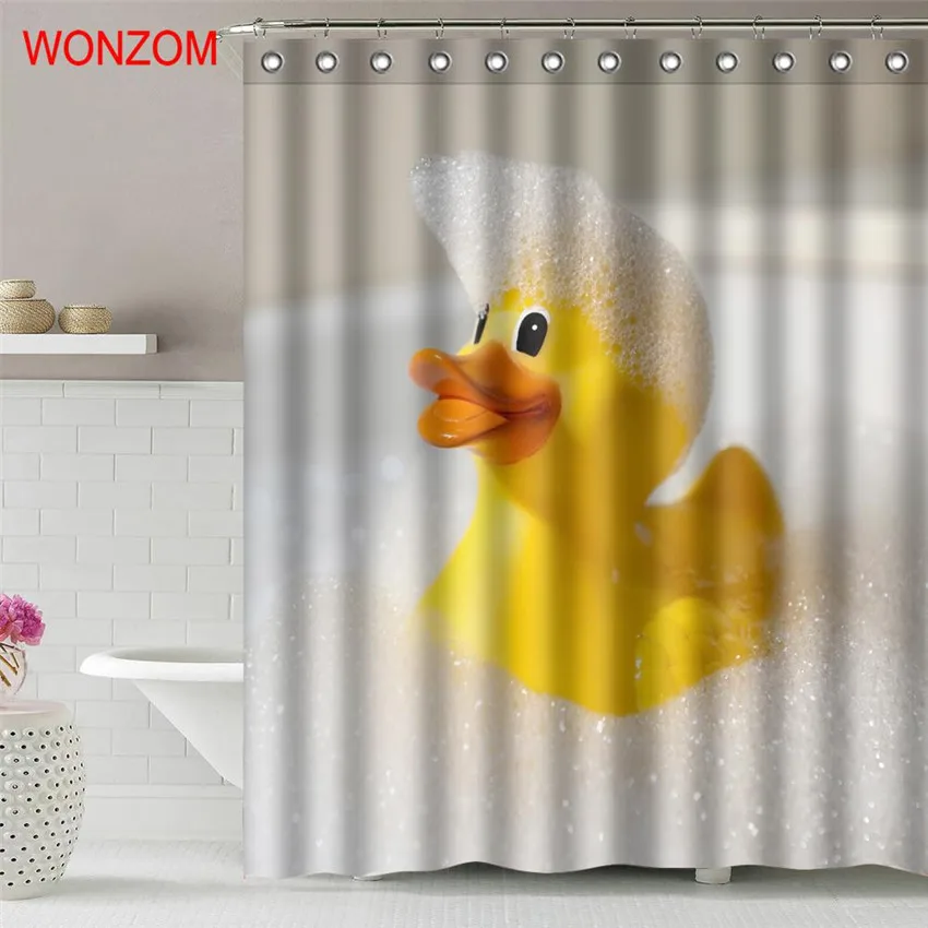 Штора для душа WONZOM из полиэстера с желтой уткой водонепроницаемый Кортина собак