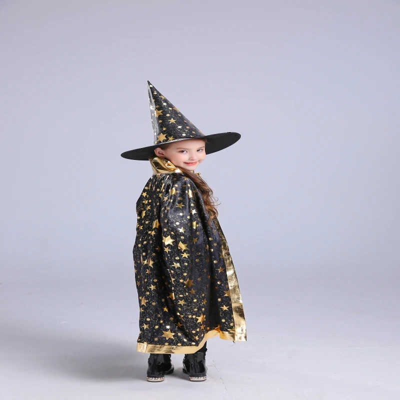 cloak Halloween pointy hat costume boy girl cos broom witch masquerade children |