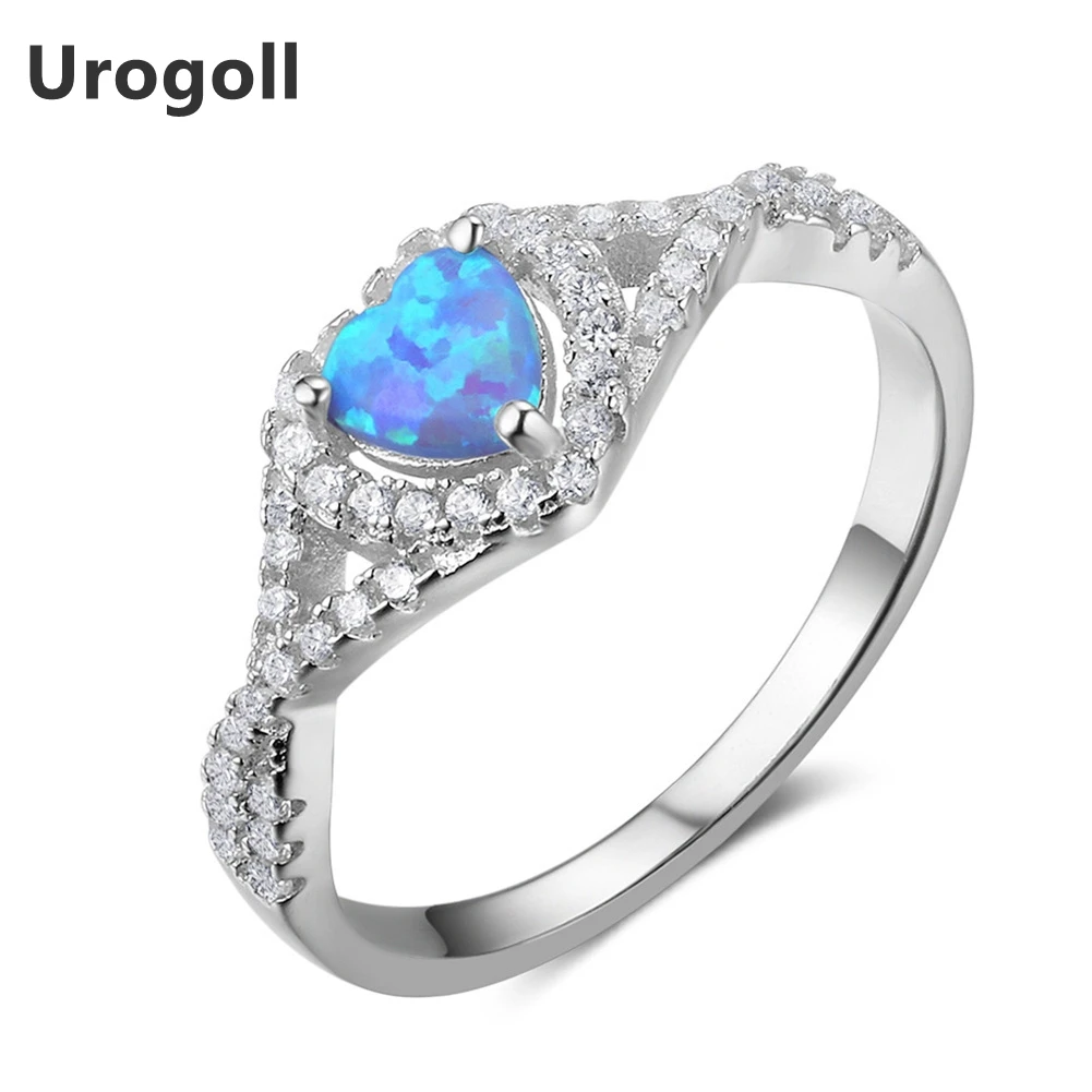 

Top Quality 925 Sterling Silver Fine Jewelry Romantic AAA Zirconia & Opal Heart Rings For Women Engagement Jewelry Gifts