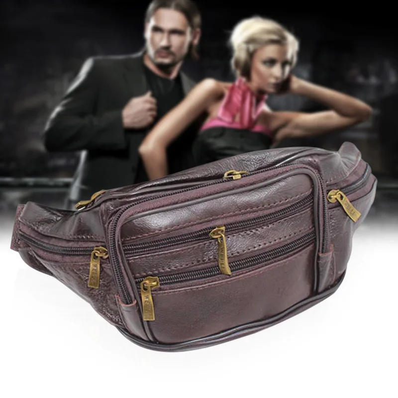 Мужская сумка пояс на молнии модная однотонная Мягкая Повседневная для