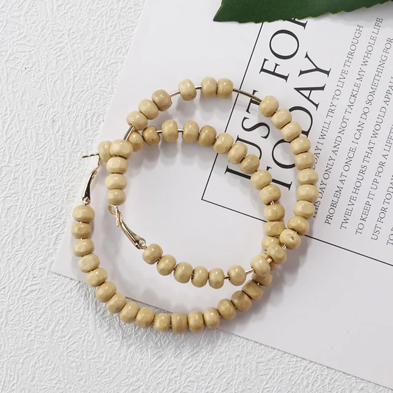 Beige Beads AENSOA, несколько, Корея, ручная работа, Бамбуковая коса, подвески, висячие серьги, новая мода, ротанг, лоза, вязанные длинные серьги для женщин, девушек - Окраска металла: Beige Beads