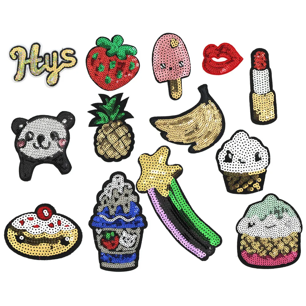 Блестящий мультфильм нашивки для одежды сделай сам вышитые блестками патчи