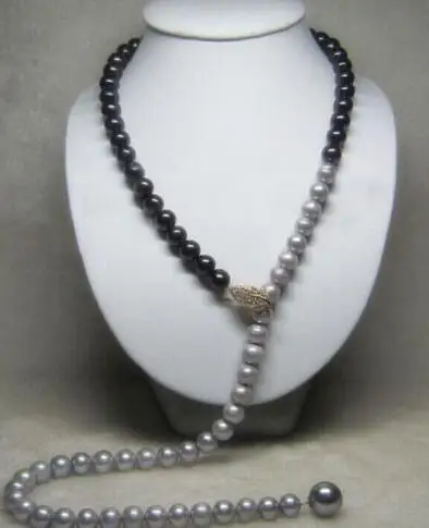 

latest design south sea black gray natural pearl necklace 32" yellow clasp