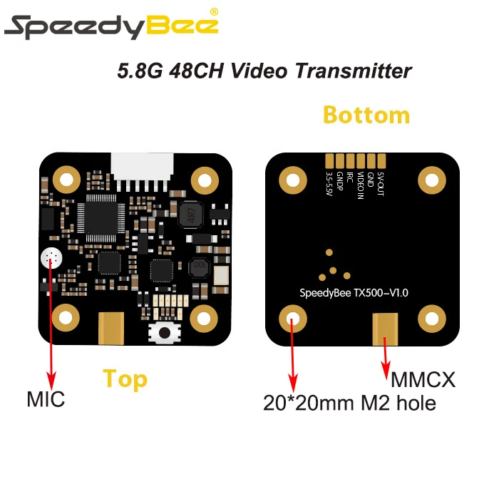 Видеопередатчик SpeedyBee fast Bee TX500 SPEEDYBEE 5 8g 48CH со встроенным микрофоном VTX с антенной