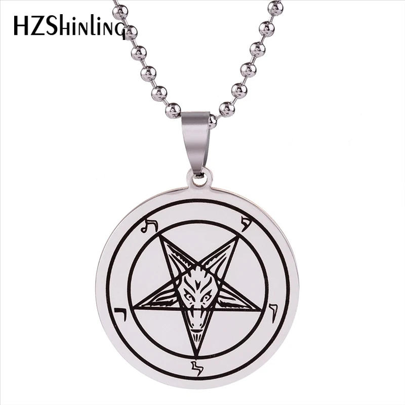 Нержавеющая сталь знак Baphomet кулон пентаграмма бафометра логотип цепочки и ожерелья Lilith Sigil печать ювелирные изделия серебряная цепь HZ7