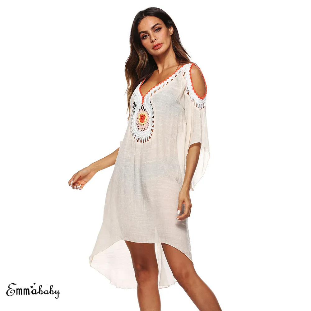 Новое Женское пляжное платье Boho Бразильский купальный костюм кружевная купальная накидка Cover Up повседневное пляжное кружевное платье Лидер продаж
