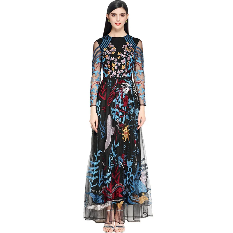 High Quality Womens Dress 2018 Embroidery Elegant Vintage Boho Evening Club Party Maxi Bohemian Runway Long Summer Dresses | Женская