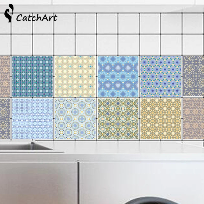 

Colorful Retro MosaicTiles PVC wall Stickers Bathroom Toilet Waterproof Wall Stickers Home Decor Wall Poster 20x100cm